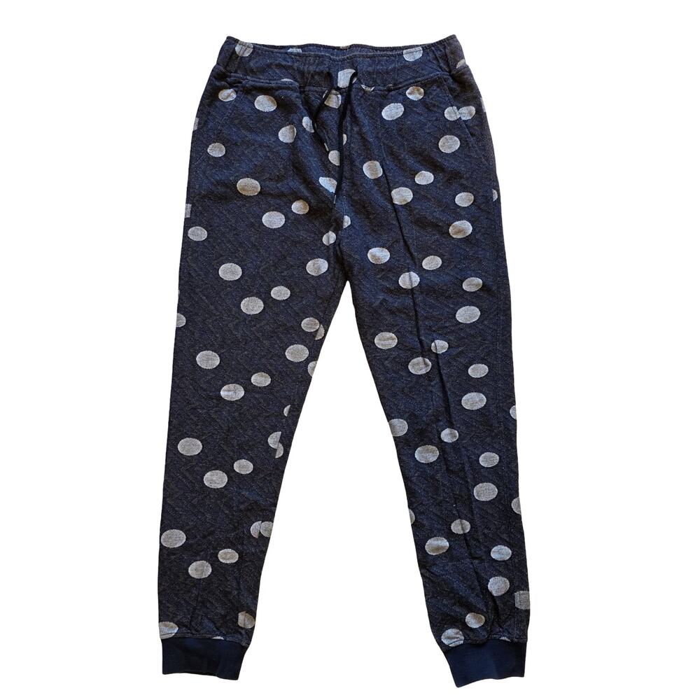 Beautiful Giant Polka Dot Joggers Navy Blue Gray Textured Knit Sweatpants Medium